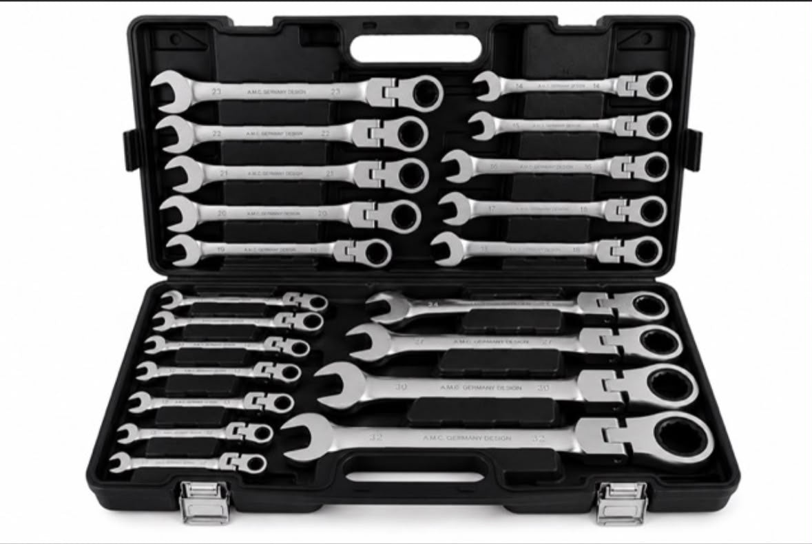 Set Chiavi Combinate a Cricchetto Con Snodo Snodabili 22pz Professionali