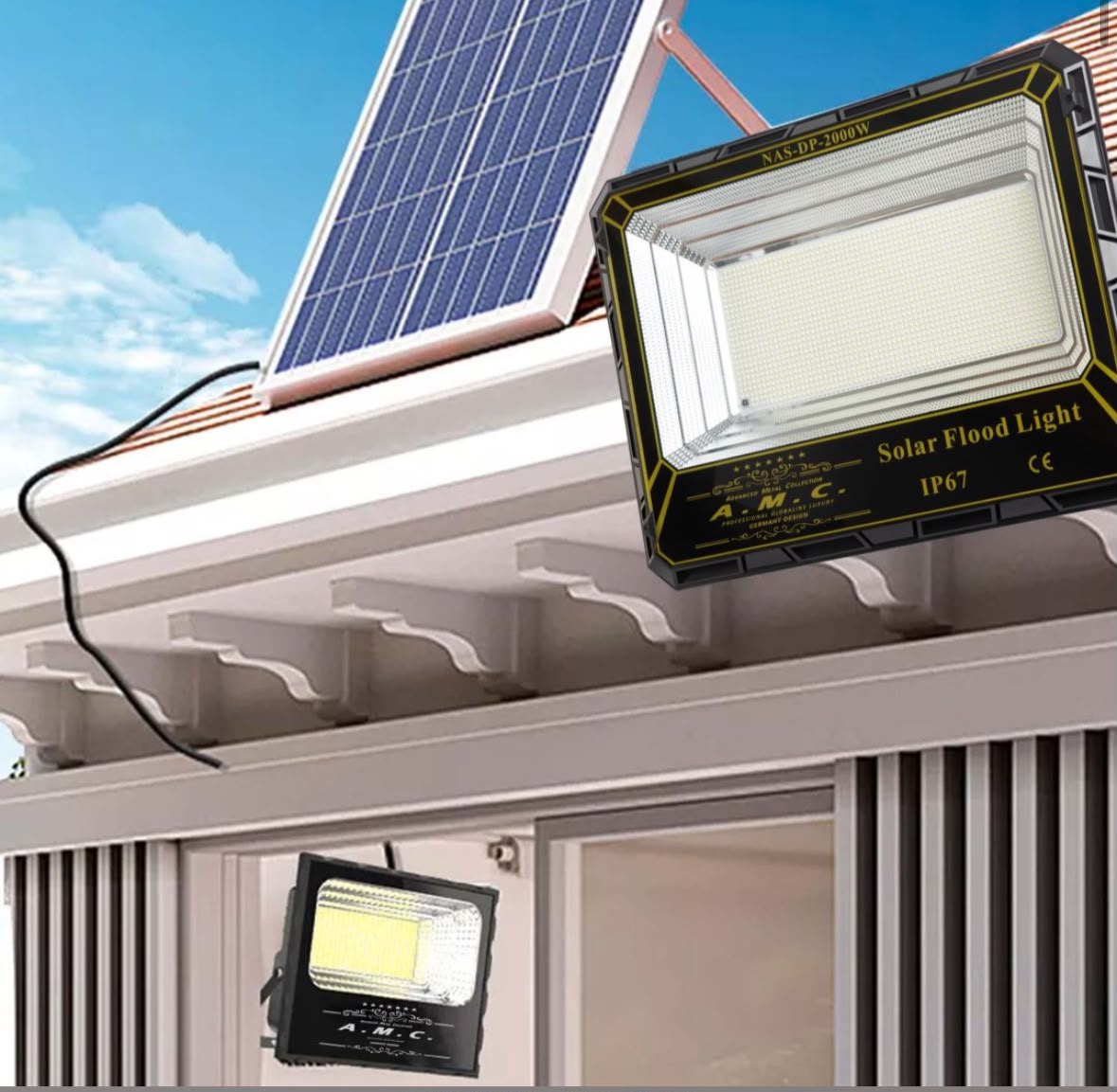 Faro Solare a Led 2000W pannello solare con sensore e telecomando, IP 67