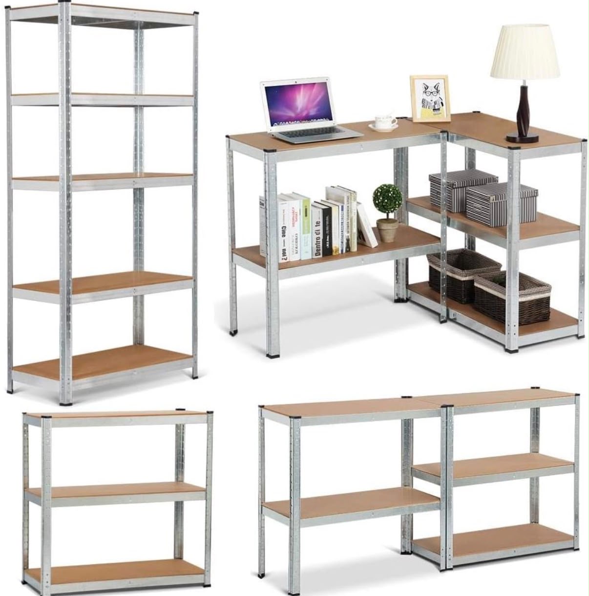 Scaffale in metallo zincato con 5 ripiani MDF rinforzati