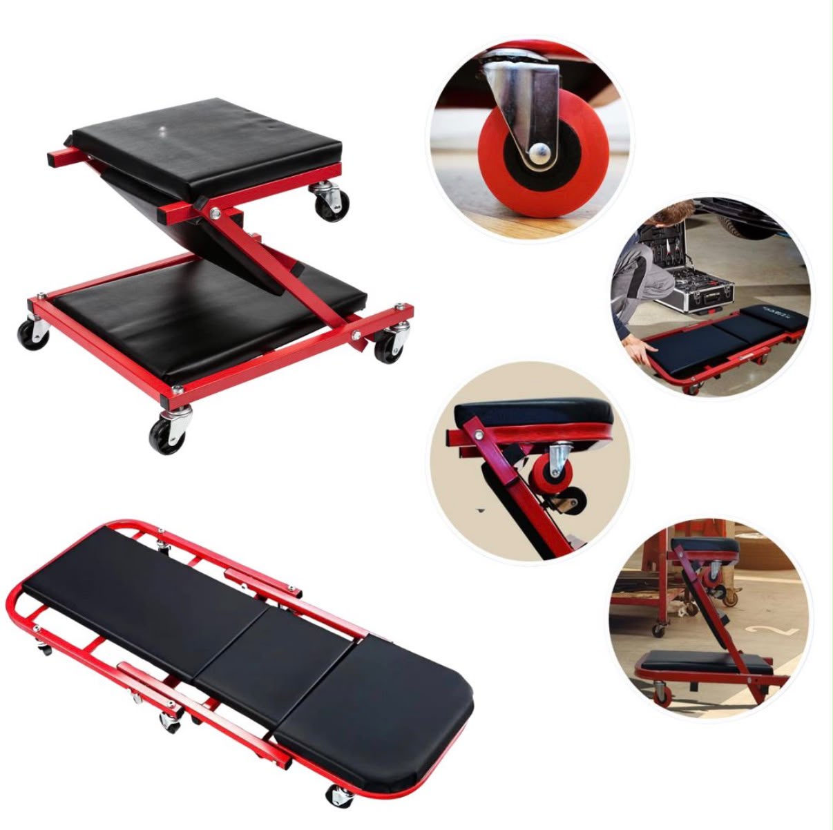 Carrello Sotto Auto 2 in 1 Sgabello da Officina portata 150 kg