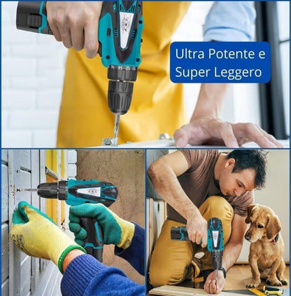 Coppia Trapano Avvitatore a Batteria Professionale 18V, 2 Batterie, 17 Accessori