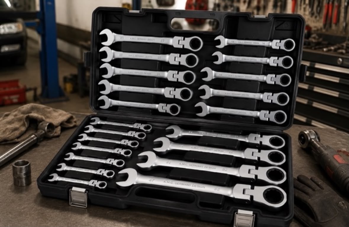 Set Chiavi Combinate a Cricchetto Con Snodo Snodabili 22pz Professionali