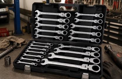 Set Chiavi Combinate a Cricchetto Con Snodo Snodabili 22pz Professionali