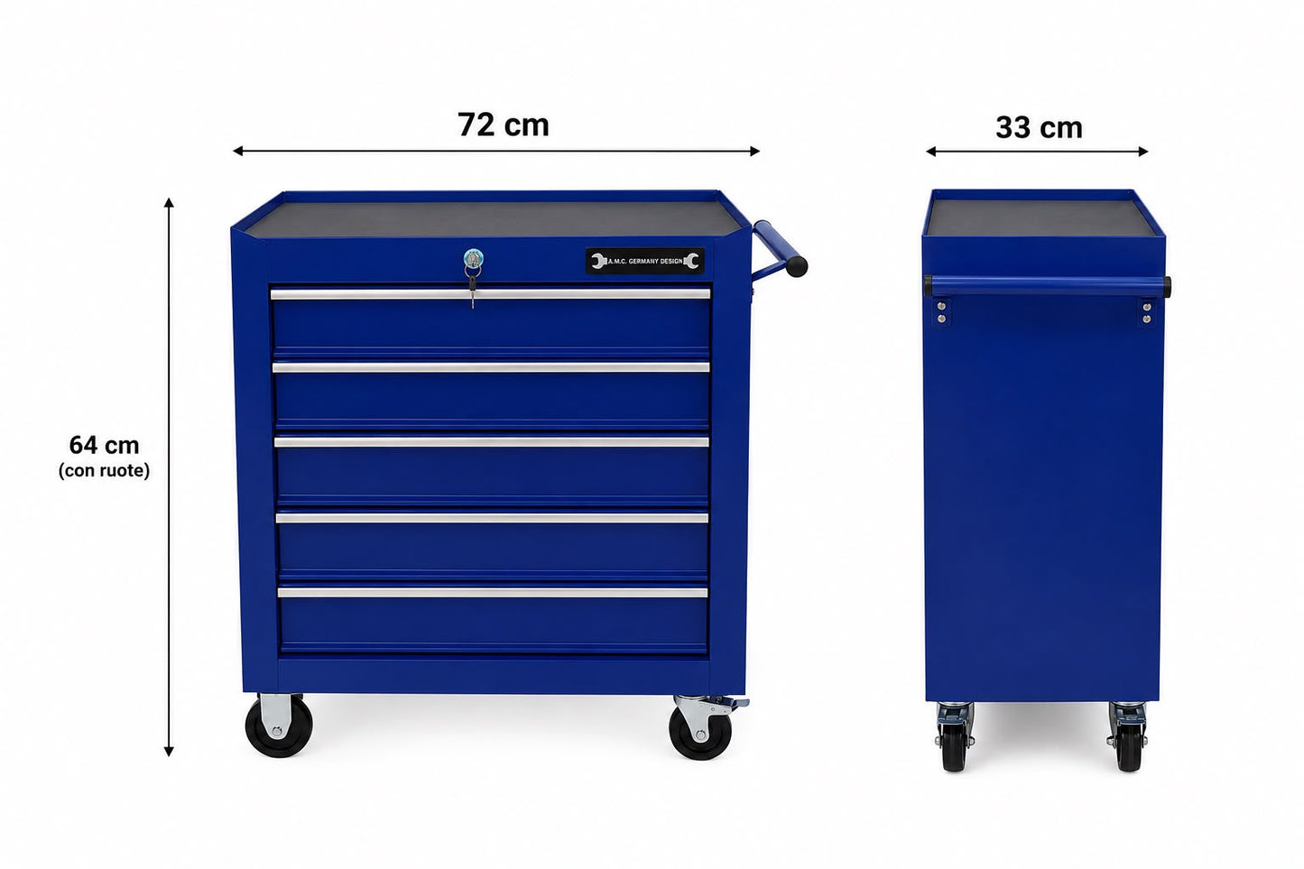 Carrello Portautensili in acciaio con 5 Cassetti richiudibili Carrello Attrezzi