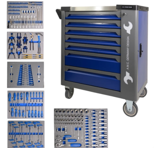 Carrello porta attrezzi con ruote completo di utensili 7 cassetti 256 pezzi