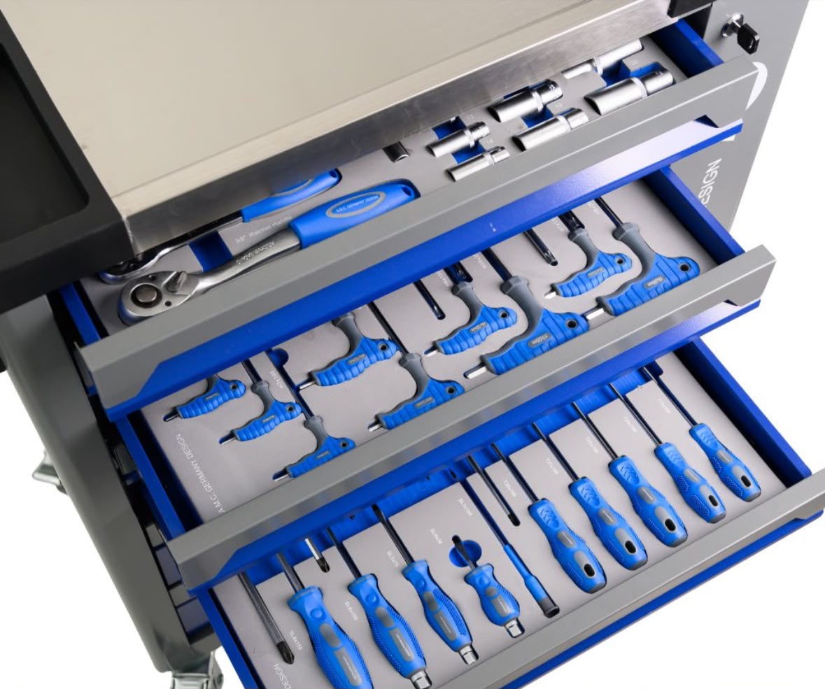 Carrello porta attrezzi con ruote completo di utensili 7 cassetti 256 pezzi