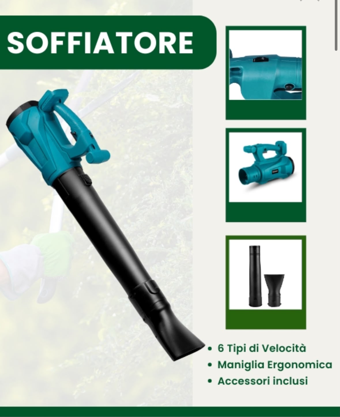 Soffiatore a Batteria Professionale Soffiatore per Foglie 2 Batterie 6 Velocita'