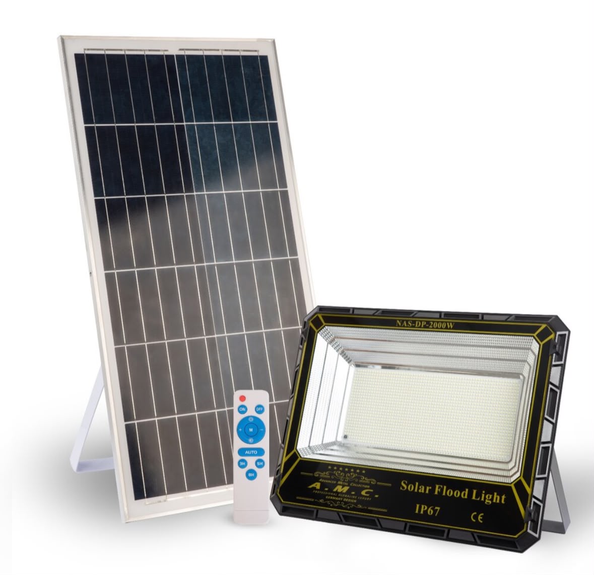 Faro Solare a Led 2000W pannello solare con sensore e telecomando, IP 67