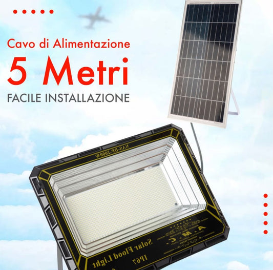 Faro Solare a Led 2000W pannello solare con sensore e telecomando, IP 67