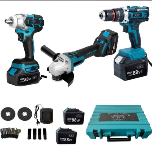 Kit Professionale 3 in 1 Avvitatore + Avvitatore a Impulsi + Smerigliatrice 88V