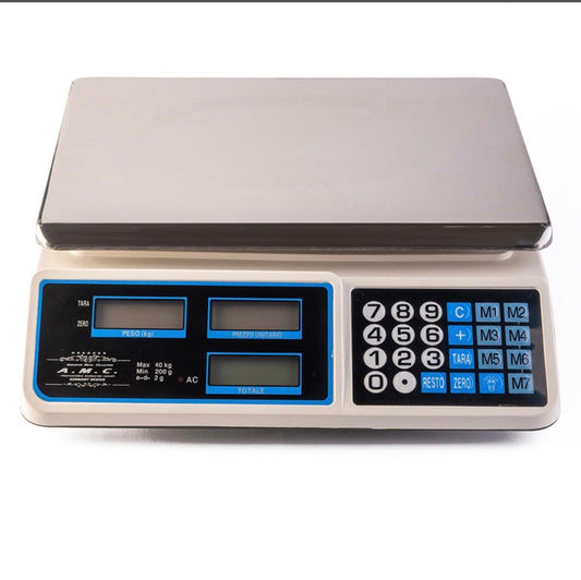 Bilancia elettronica professionale digitale portata 40kg divisione 2g 4 memorie