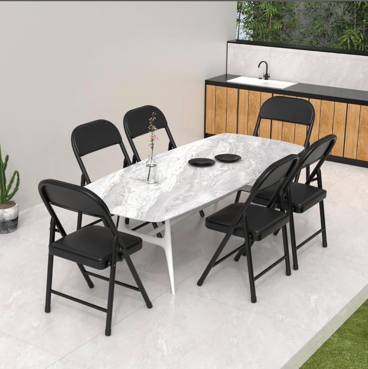 Set di 6 Sedie Pieghevoli in pelle