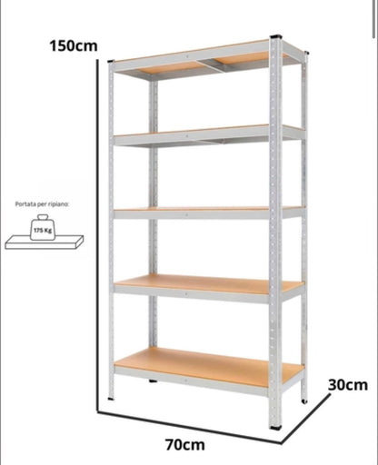 Scaffale in metallo zincato con 5 ripiani MDF rinforzati